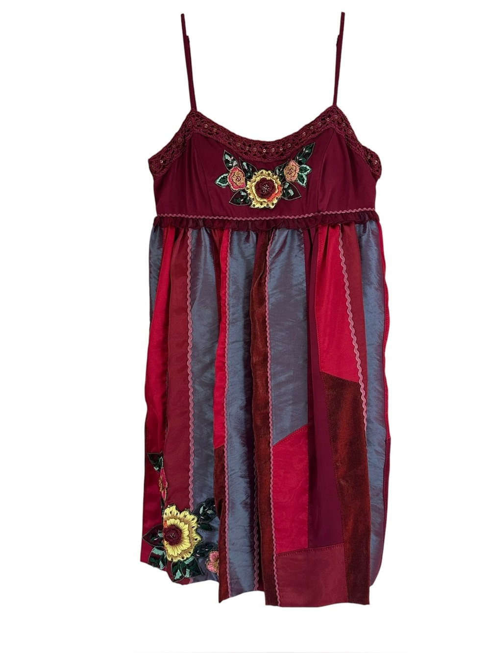 NWT Vintage SUE WONG Nocturne 100% Silk Patchwork Crochet Floral Dress SZ 2 Y2K - Picture 3 of 15